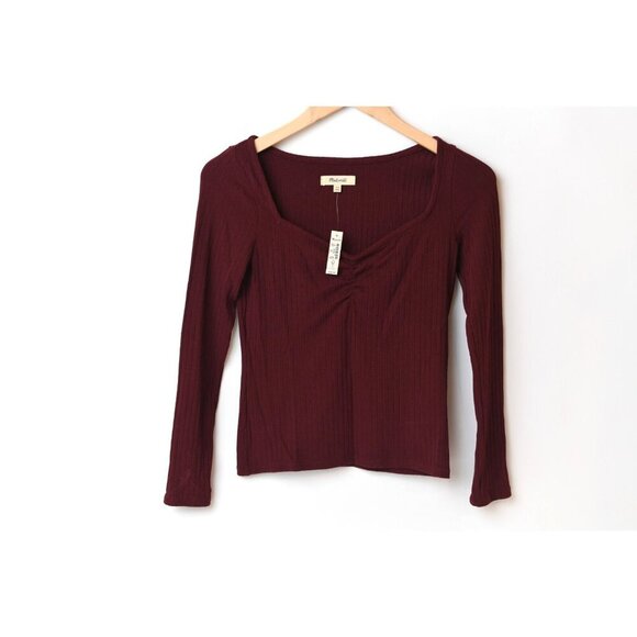 Madewell Long Sleeve Square Neck Baby Doll Top Sz 6 Burgundy Wine Color NEW - Picture 1 of 13